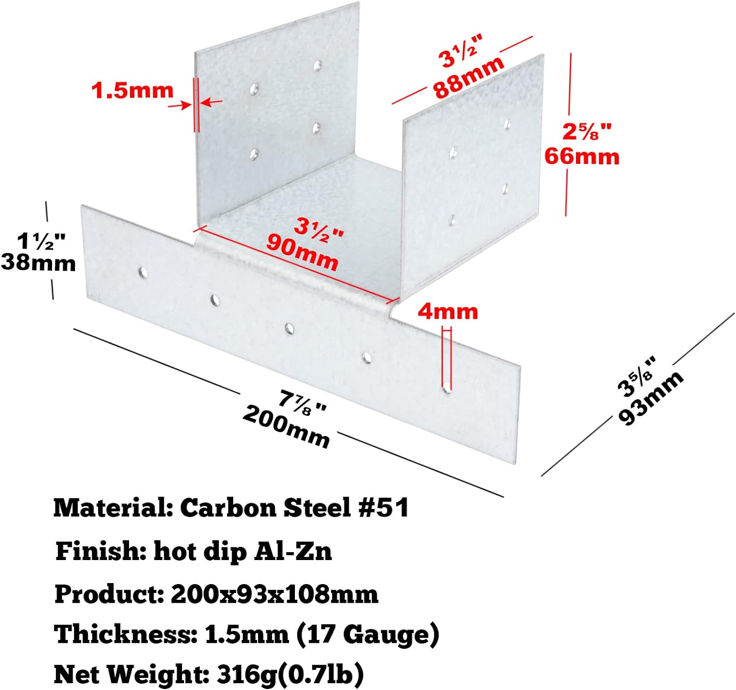 17 Gauge Post Anchor Connector Post Cap Roof Tie Steel Mounting Brackets Support Wood House