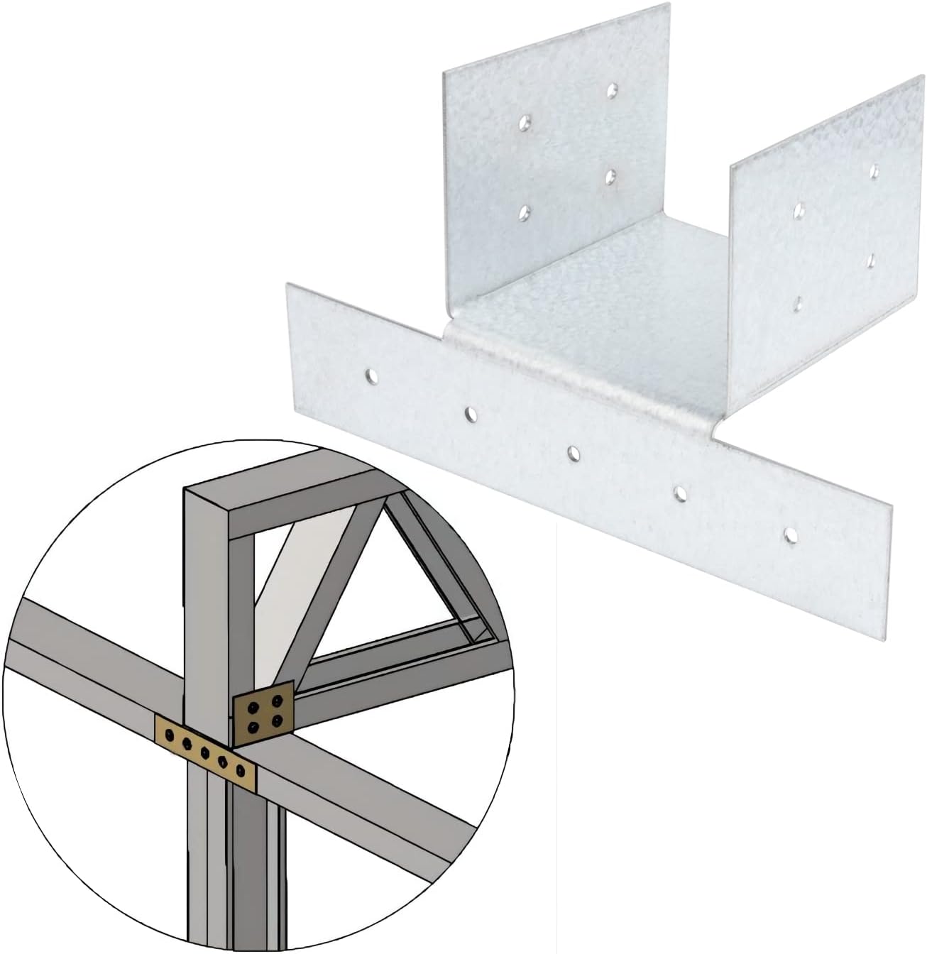 17 Gauge Post Anchor Connector Post Cap Roof Tie Steel Mounting Brackets Support Wood House